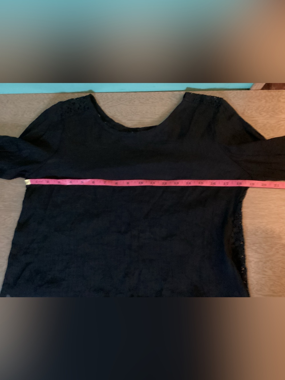 Mine Bell Sleeve Crochet Back Cropped Blouse Size Large GUC - Picture 7 of 10